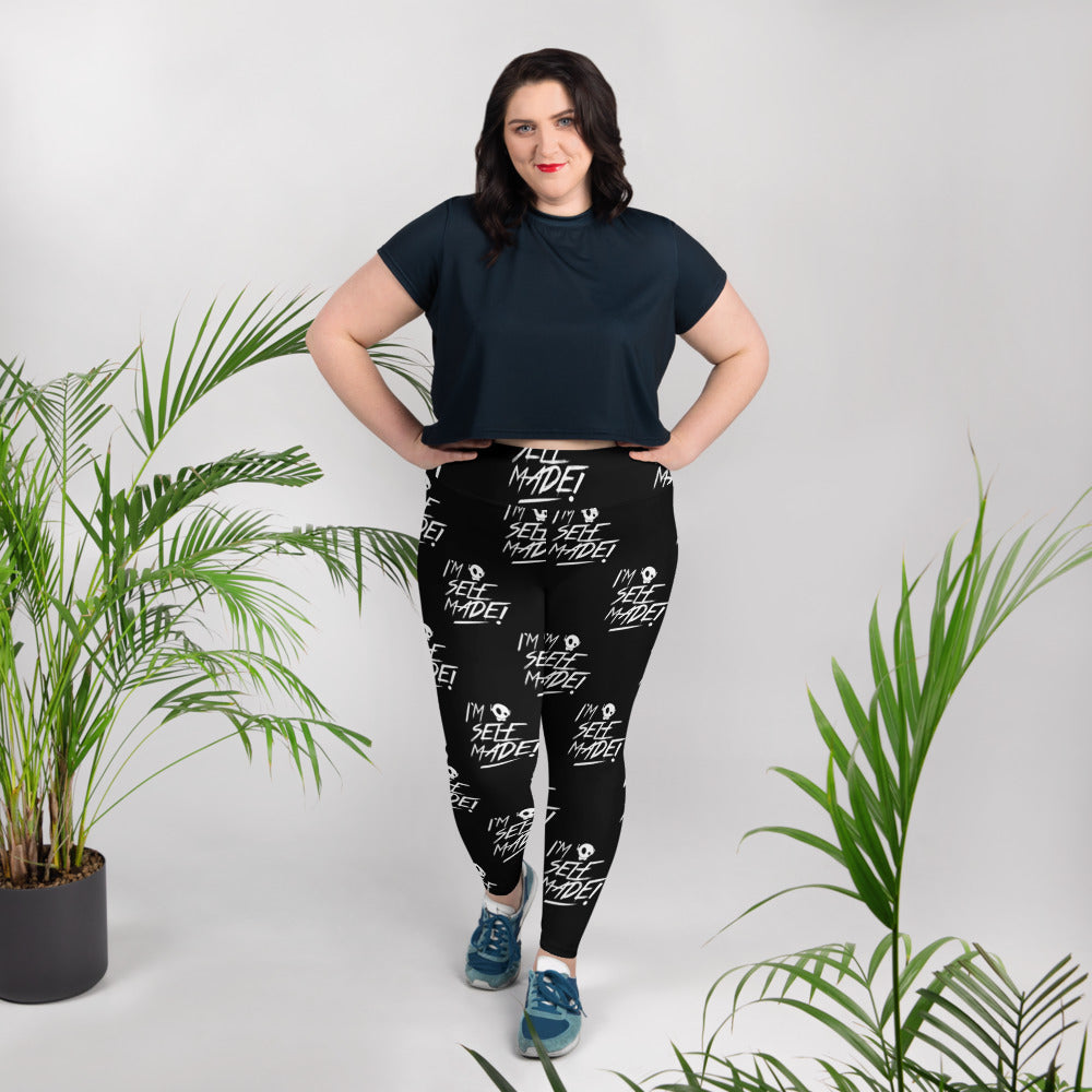 "SELF MADE!" ALL-OVER BLK PLUS SIZE LEGGINGS