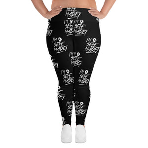 "SELF MADE!" ALL-OVER BLK PLUS SIZE LEGGINGS