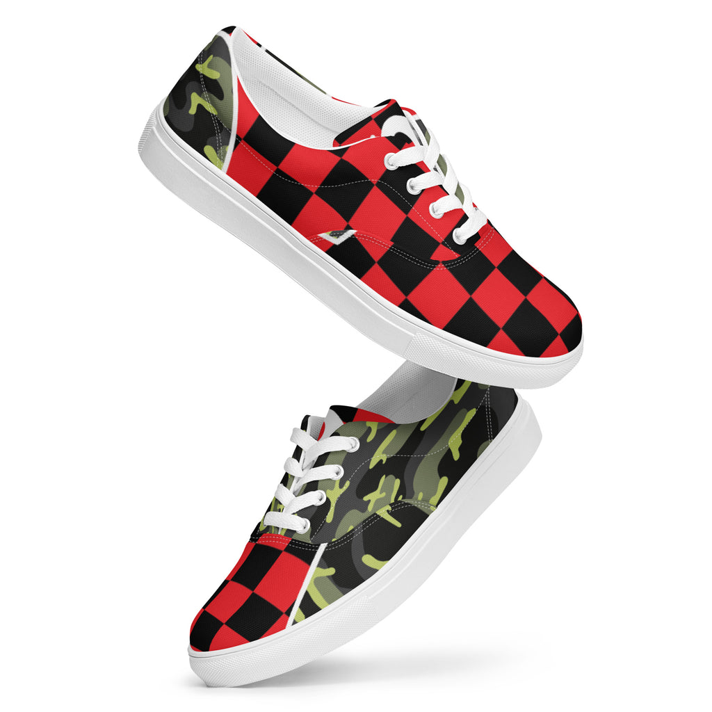 CHECKERED CLASHED CAMO PU MEN'S LACED CANVAS SHOES