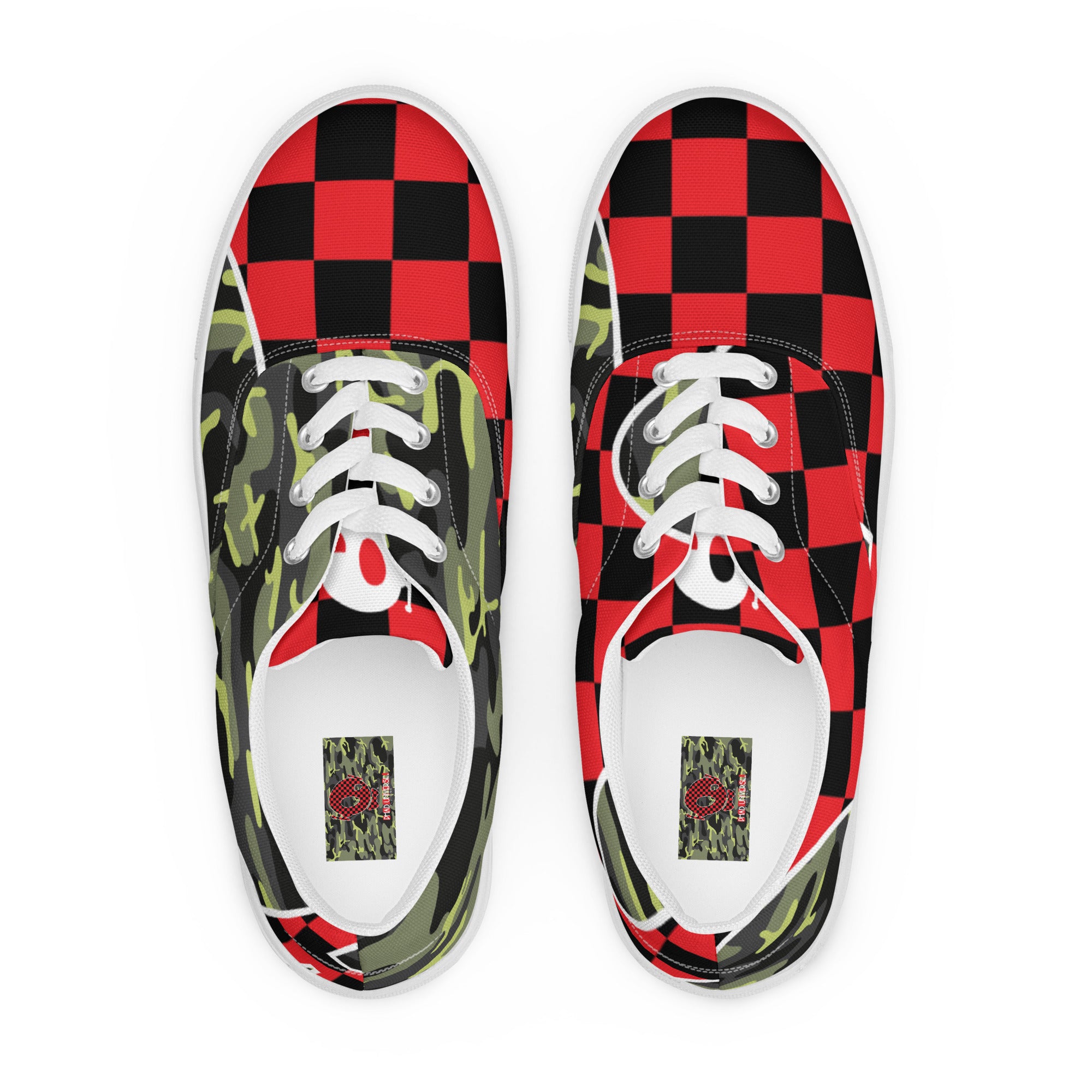 CHECKERED CLASHED CAMO PU MEN'S LACED CANVAS SHOES
