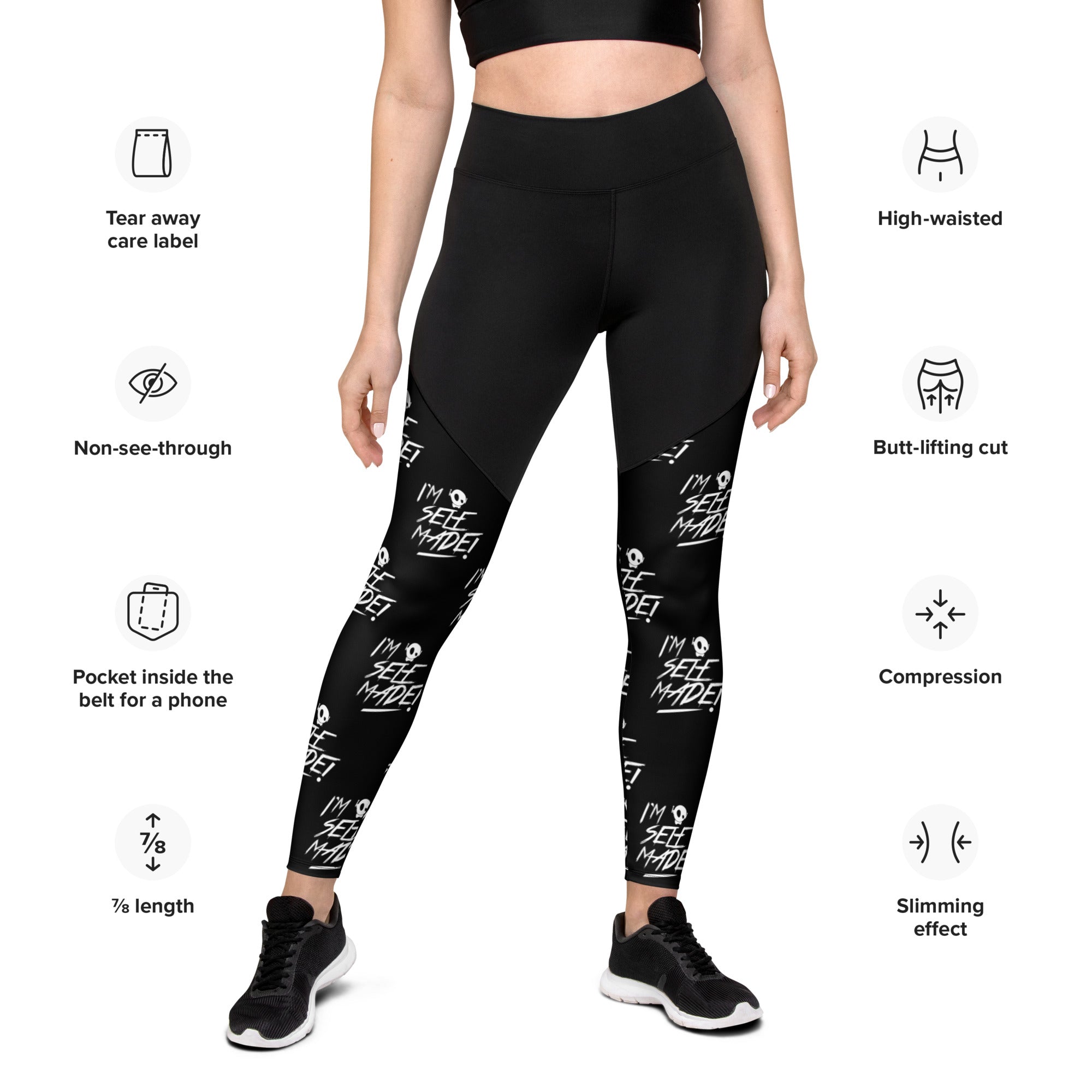 "SELF MADE!" ALL-OVER BLK SPORTS LEGGINGS